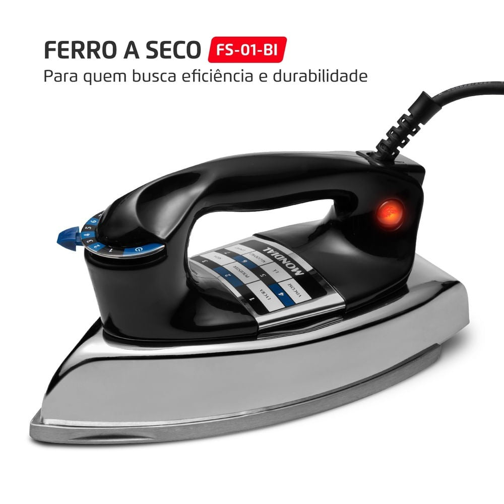 Ferro de Passa Roupa a Seco FS-01-BI Mondial 1250W Ferro de Passa Roupa a Seco FS-01-BI Mondial 1250W